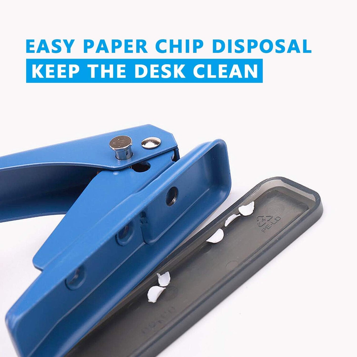 Single Hole Puncher Handheld 1/4 Inches Hole Punch, 20 Sheet Paper Punch Capacity Metal Hole Puncher with Skid-Resistant Base for Paper, Chipboard, Art Project, Blue