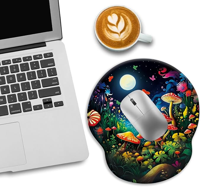LIMKRIAN Mushroom Ergonomic Mouse Pad with Gel Wrist Rest, 9.8 x 8.6 in | Comfort Wrist Support, Cooling Gel Eases Wrist Pain, Non-Slip PU Base, Smooth Surface, Cute Office Desk Accessories Decor
