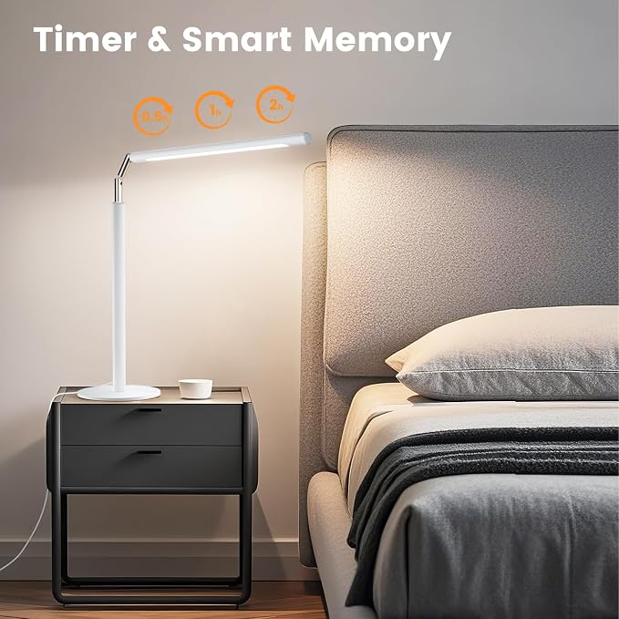 White LED Desk Lamp, 16" Dimmable Metal Desk Light with Base, 15W 1200LM, Adapter Included, Color & Brightness Adjustable, Modern Tall Table Lamp for Home Office Reading Study Task Laptop