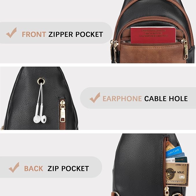 BOSTANTEN Sling Bag for Women Leather Crossbody Bags Fanny Pack Chest Bag for Travel | Adjustable Wide Strap, Small, Anti Theft, Lightweight, Multi Pockets and Carrying Way, Card Slot, Cute Trendy for Everyday