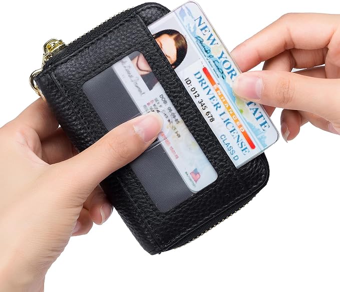 imeetu RFID Credit Card Holder, Small Card Wallet Women, Leather Card Case | Genuine Leather Women's Card & id Cases, Change Coin Purse with Zipper Keychain id Window, 20 Colors & 3 Styles, Daily, Gifts