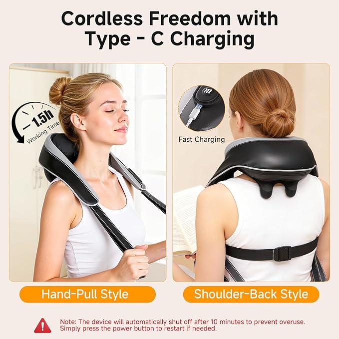 6D Neck Massager for Pain Relief Deep Tissue, Kneading Shiatsu Neck and Shoulder Massager with Heat,Cordless Massager for Back and Shoulder Pain, Gifts for Women Men Home Office Christmas