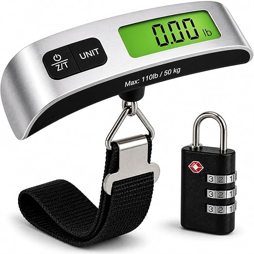 Luggage Scale with TSA Approved Lock, Digital Portable Hanging Baggage Scale 110lb/50kg, Travel Weight Scale for Suitcases, Avoid Overweight Fees, Travel Essentials Gift, Battery Included