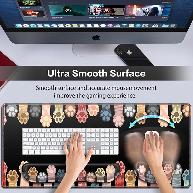 Desk Mat, Large Gaming Mouse Pad with Wrist Rest, 4 in1 | XXL Mousepad+Keyboard Wrist Rest+Mouse Pad Wrist Support+Cup Coaster Ergonomic Computer Desk Arm Wrist for Decor Office Women