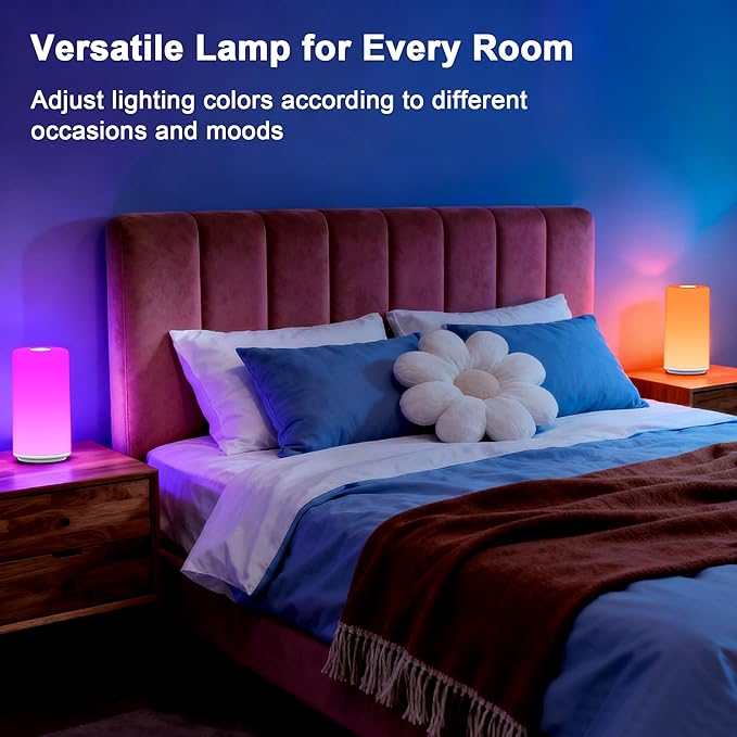 Touch Bedside Table Lamp, [RGB Mode] 3 Way Dimmable Warm White Lights for Bedroom, Multi-Color Smart Nightstand Lamp Desktop LED Lamp for Living Room Home Gifts