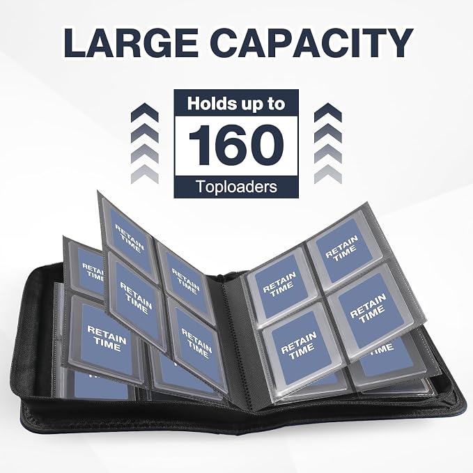 Toploader Binder, Holds 160 Toploaders, 100 Toploaders INCLUDED, 4-Pocket PU Cover Top Loader Binder for 3" x 4" Rigid Toploader, Ringless Double-Sided Toploader Card Binder for TCG, Sport Cards