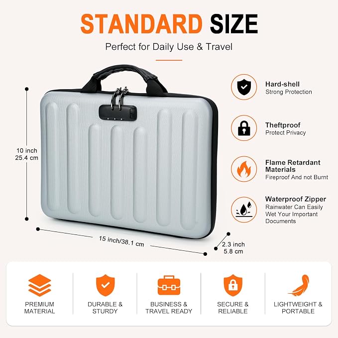 Fireproof Document Organizer with Lock, Waterproof Hard-Shell File Organizer, 13 Pocket Accordion Folder, Portable Safe Storage for A4 Files, Passports & Certificates, Home Office Travel Use, Silver