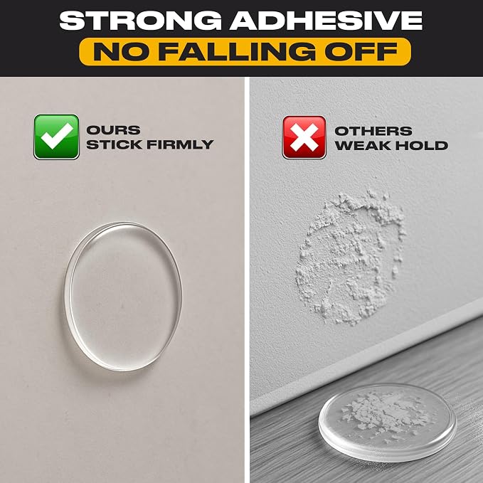 Clear Door Stoppers - Medium 2" (12 Pack) - Door Stoppers for Wall with Strong Back Adhesive - Quiet and Shock Absorbent Silicone Wall Protectors from Door Knobs - Protects Every Surface