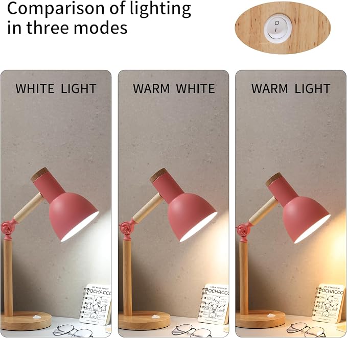 Adjustable Wooden Arm Desk Lamp, Metal Shade Table Lamp | Dorm Lamp,Bedside Lamp,Reading Lamp,Lamp for Home Office