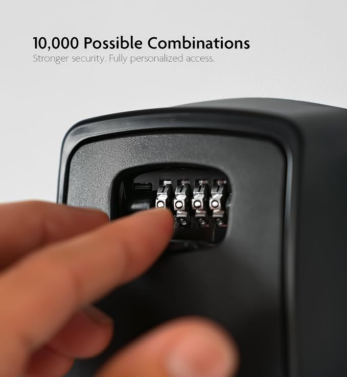 Iron Lock® XXL Wall Mount Key Lock Box, Outdoor Combination Code (Black) | Fits 20-30 spares plus fobs & cards; unique built-in tray so keys don't fall out; dial cover; screws & anchors included