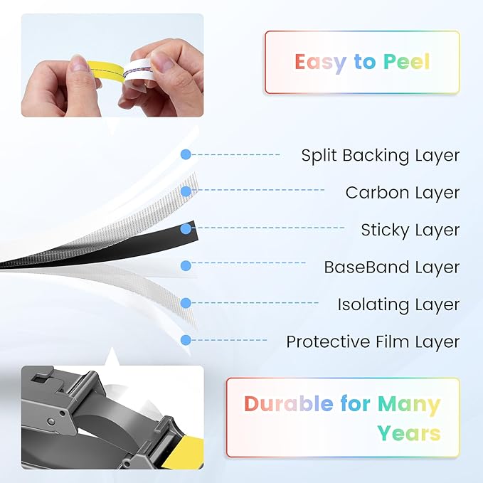 Label Maker Tape Colorful Compatible with Brother P-Touch Label Tape 12mm Laminated Black on White/Red/Blue/Green/Yellow/Clear TZe231 TZe131 TZe431 TZe531 TZe631 TZe731 for PTD210 D220 H110 H111 D410