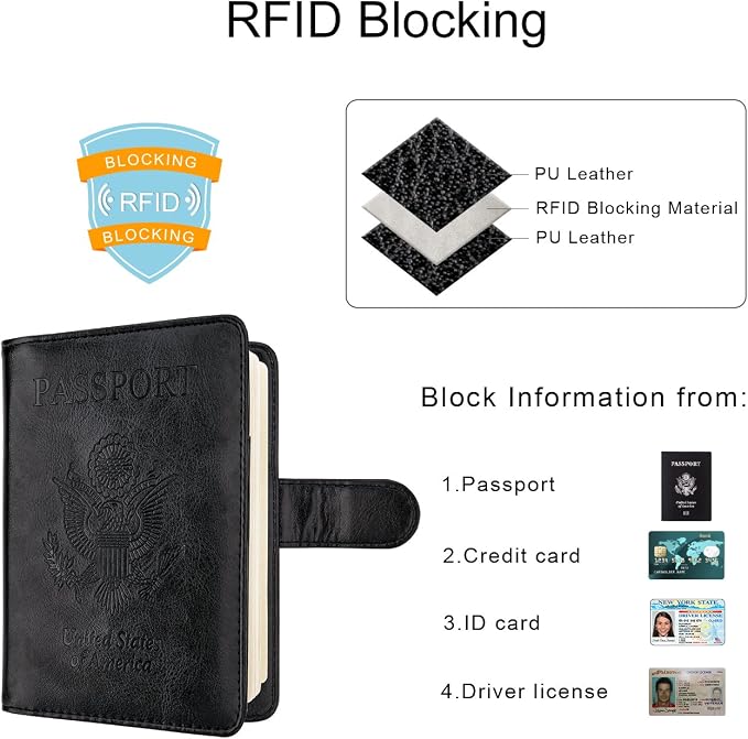 WALNEW Passport Holder for Travel, RFID Passport Wallet, Travel Essentials | PU Leather Passport Cover Case with Pen Holder, Travel Must Haves Accessories, Passport Book Holder for Women Men