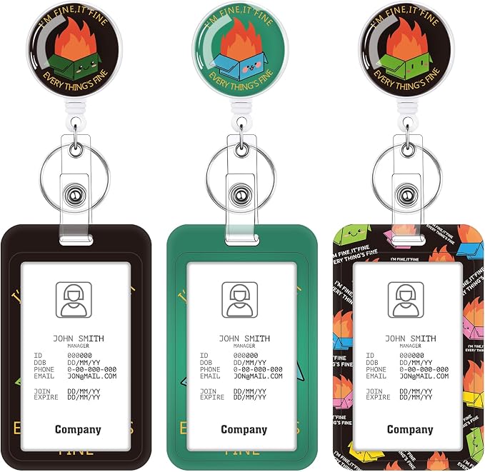 3 Set Dumpster on Fire Badge Holder with Retractable Reel, Retractable ID Badge Holders with Clip Name Key Card Holder Case for Nurse Doctor Teacher Office School