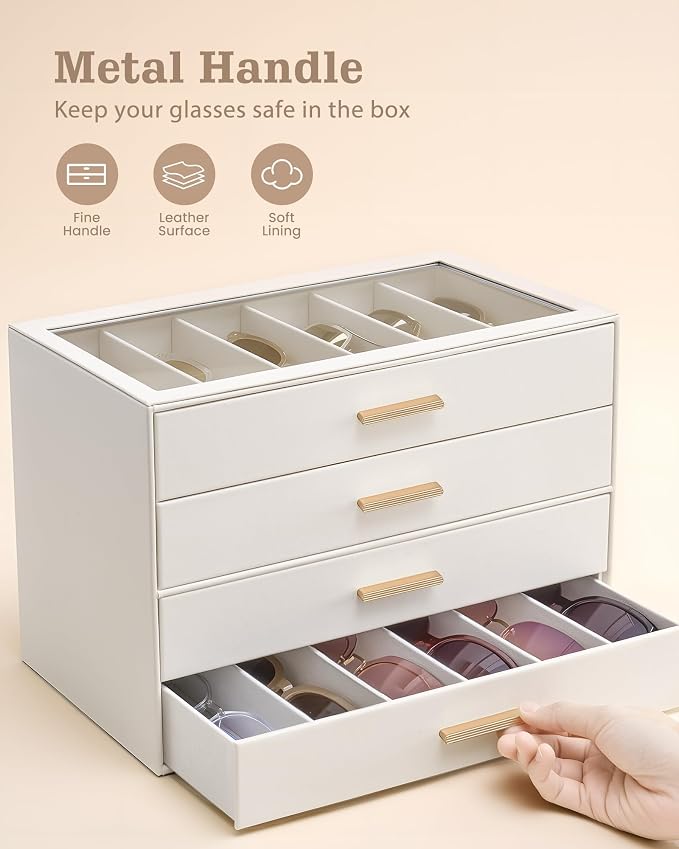 Lolalet Sunglasses Storage Box for Women, Eyewear Eye Glass Organizer with Clear Top Display Holder Case