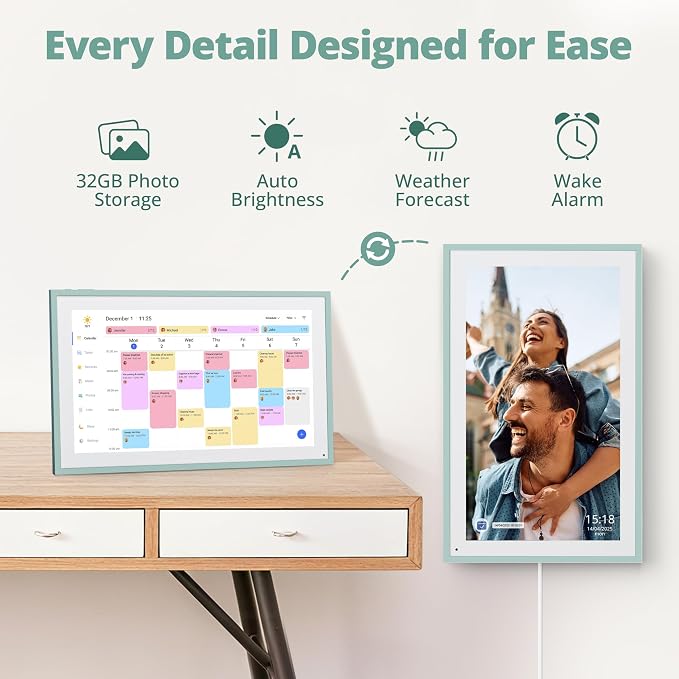 Dragon Touch 15.6 inch Digital Calendar & Chore Chart - Interactive Touchscreen Smart Family Planner,Digital Picture Frame for Mom, Women, Christmas & Weddings Green
