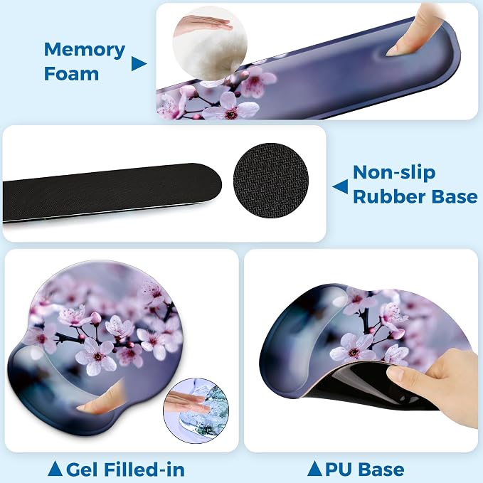 Mouse Pad and Keyboard Wrist Rest Support,Ergonomic Mouse Pad Set | Mousepad With Coaster and Non-Slip PU Base,Pain Relief for Desk Desktop Gaming, Computer,Office -Beach