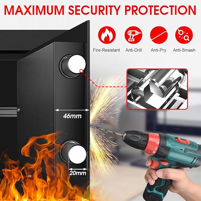 1.3 Cuft Safe Box Fireproof Waterproof, Digital Security Safes for Home Use Fire and Water Proof with Combination Lock, Alarm System and Removable Shelf, Anti-Theft Document Safes For Money, Jewelry
