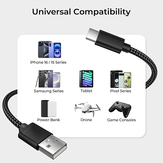 Basesailor USB Type C Charger Cable 3-Pack 3.3/6.6/10FT,Car Charging Cord for iPhone 15 Pro Max,Samsung Galaxy Tab S9 A10E A21 A51 A52 A53 A54 A70 A72 A73 A42 A34 A33 A14 A12 A22,S23 S20 S21 S22 Plus