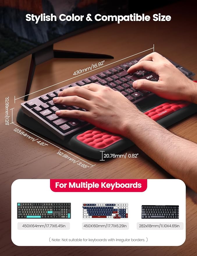 Vaydeer Keyboard Stand with Wrist Rest, Gaming Wrist Support Pad, Ergonomic Hand Rest Arm Soft Memory Foam for Palm Typing Comfort, Keyboard Riser Holder Lift Computer Desk Accessory Office Home-Green