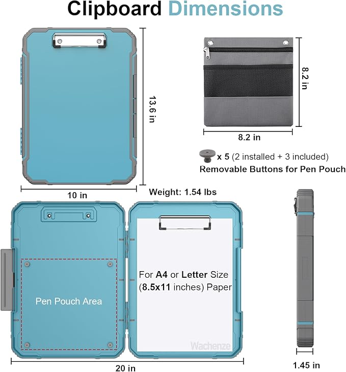 Clipboard, Clipboard with Storage, Heavy Duty Clip Boards 8.5x11, Protective Over Molded Edge, Plastic Clipboards, Contractor Folder with Internal Pen Pouch for Driver (Light Blue)