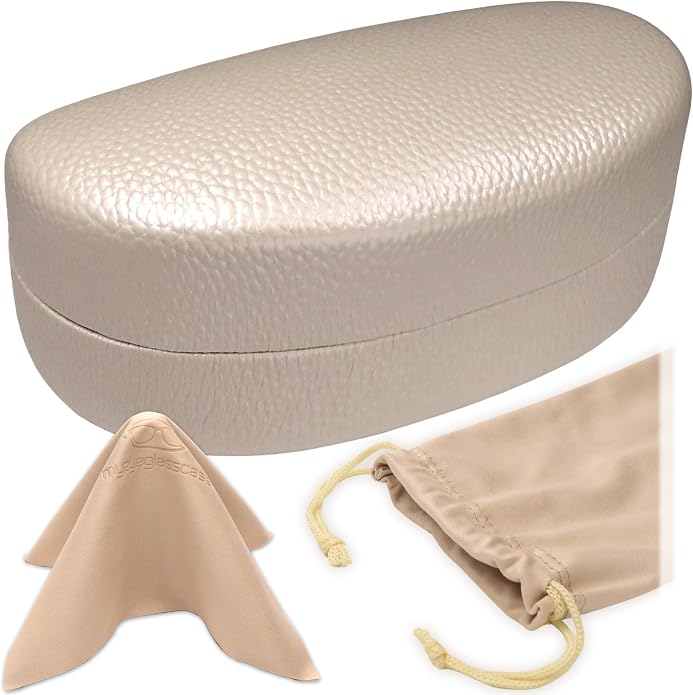 MyEyeglassCase - Large Sunglasses Case - Glasses Holder with Pouch & Cloth - Eyeglass Hard shell Medium - Extra Large frames