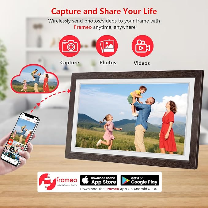 21.5" Large Frameo Digital Photo Frame, 32GB WiFi Digital Picture Frame with 1920x1080 FHD IPS Touch Screen, USB Drive/SD Card, Wall Mountable Auto-Rotate, Easy Share Photos/Videos from Anywhere