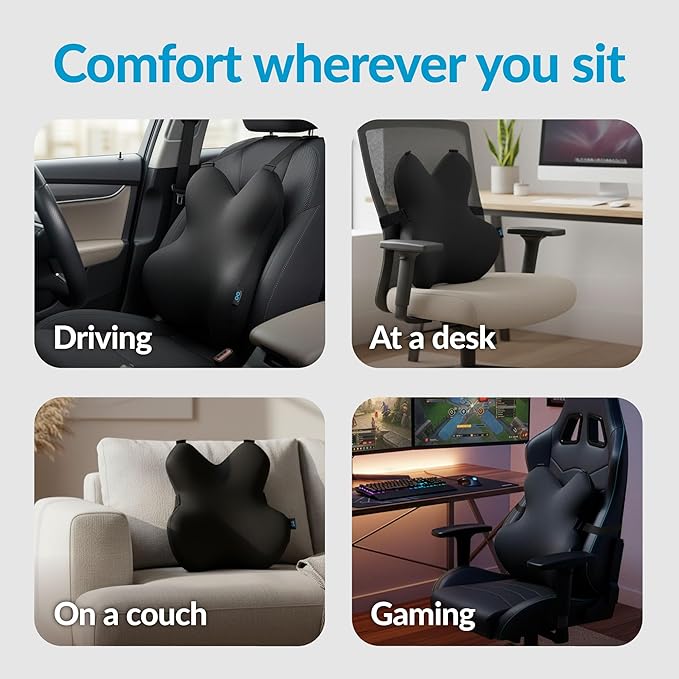 Everlasting Comfort Lumbar Support Pillow for Office Chair - Memory Foam Back Cushion for Car Seat - Promotes Better Posture, Back Pain Relief - Ideal Gaming and Desk Chairs Work and Home Essentials