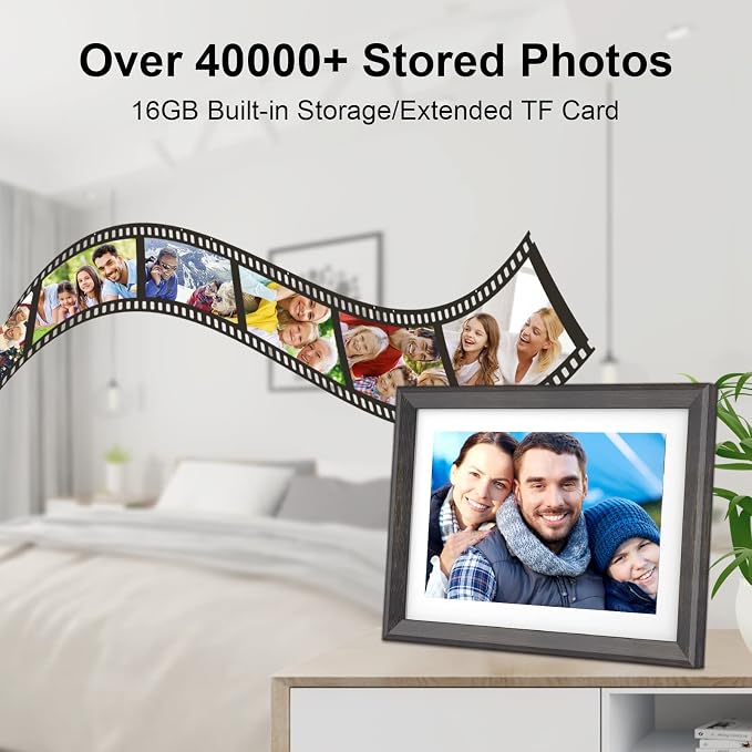 Frameo Digital Picture Frame WiFi 10.1 inch IPS Touch Screen HD Display,16GB Storage, Auto-Rotate,Easy Setup to Share Photos or Videos via Frameo APP