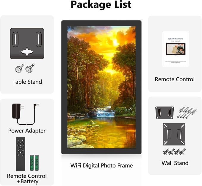 FANGOR 21.5" Large Digital Picture Frame 64GB, WiFi Photo Frame 1920x1080 FHD IPS Display with Remote Control, Auto-Rotate, Wall Mounted, Share Photos/Videos Via Uhale App/USB/SD (No Touch Screen)