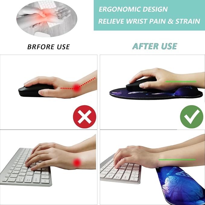 Keyboard Wrist Rest Pad Mouse Pad with Wrist Support Set of 3, Mousepad with Non-Slip Rubber Base, Ergonomic Memory Foam Mouse Wrist Cushion Support for Home Office Laptop Computer Gaming, Butterfly