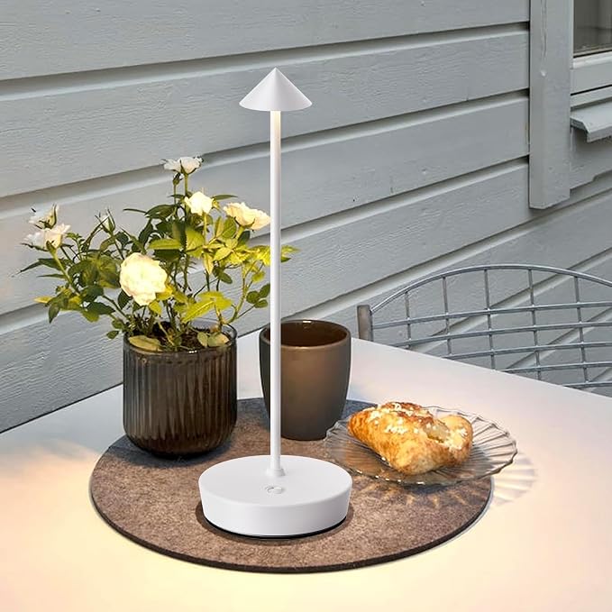 Set of 2 Cordless Rechargeable Led Table Lamp Battery Operated Light White | 6000mAh Touch 3 Color Dimming Portable Metal Outdoor Waterproof Light for Patio/Restaurant/Dining/Home