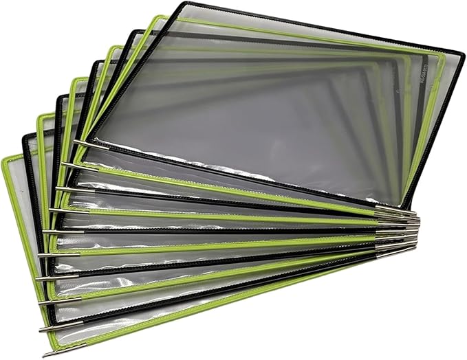 Tarifold Wall Mount Reference System, 10 Pockets, Expandable, Black | 10 double-sided PVC pockets hold 20 letter-size sheets, sturdy wall-mount bracket, snap-on index tabs, easy to install