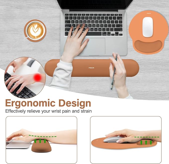 MOSISO Wrist Rest Support for Mouse Pad&Keyboard Set, Cosmic Orange | Circle Curved Ergonomic Mousepad Non-Slip Base Home/Office Pain Relief&Easy Typing Pad with Soft Cloth&Silicone Lining