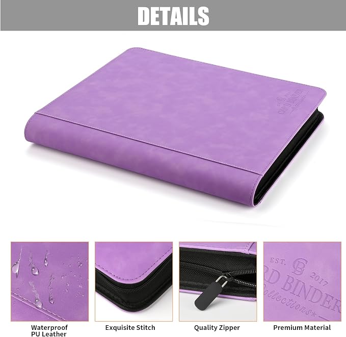 Toploader Binder,Toploader Hard Cases, 9-Pocket Pages Sleeves Hold up 288 Cards.Toploader Card Binder with Sleeves for “3×4” rigid，Card Holder(purple)