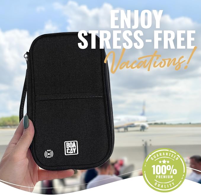 Travel Document Organizer with RFID, Family Passport Holder, Wallet for Women & Men, Portable & Waterproof Case for Cards, Boarding Pass, Money