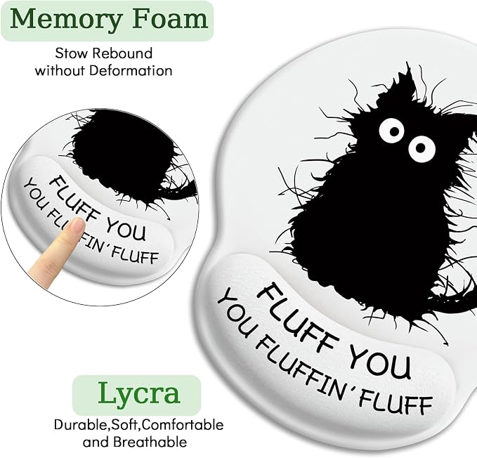LIMKRIAN Mouse Pad with Gel Wrist Rest, 9.8 x 8.6 in, Funny Black Cat | Ergonomic Comfort Wrist Support, Non-Slip PU Base, Pain Relief, Mouse Pads for Desk Cute Office Desk Accessories Supplies