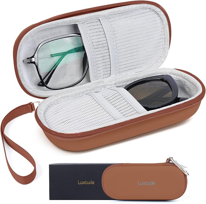 Luxtude Double Glasses Case Hard Shell, Double Eyeglass Case Dual Sunglasses Cases, Travel Sunglasses Organizer for Women Men