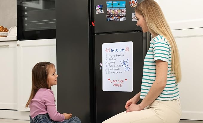 Magnetic Dry Erase Whiteboard 30"x40" for Fridge | Dry erase white board for fridge set with markers, eraser & magnets. Magnetic sheet sticks to fridge whiteboard