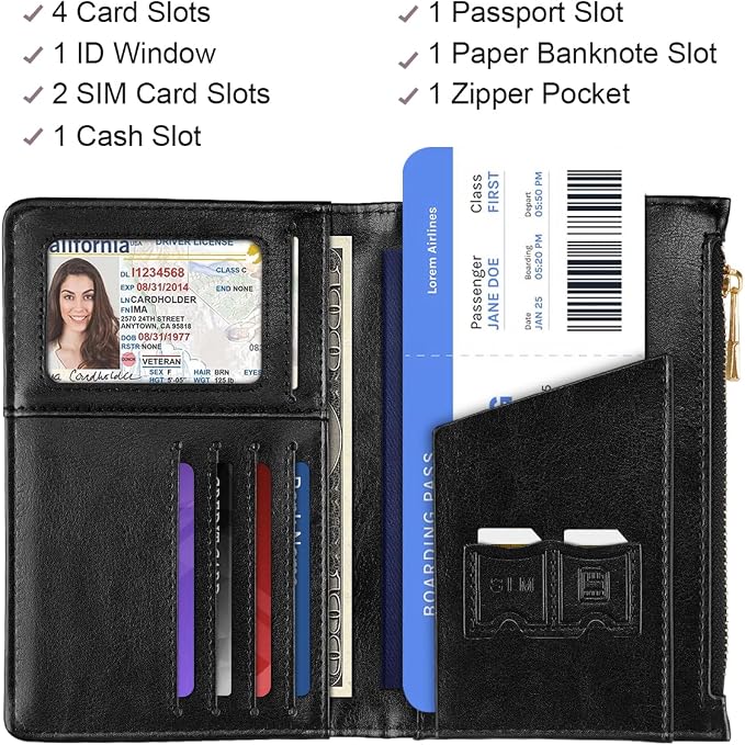 Passport Holder for Travel, RFID Blocking Passport Cover for Women Zipper | Travel Wallets, Passport Book Holder, Credit Card Holder, ID Window,SIM Card Slots, Coin & Tickets Pocket, Roses