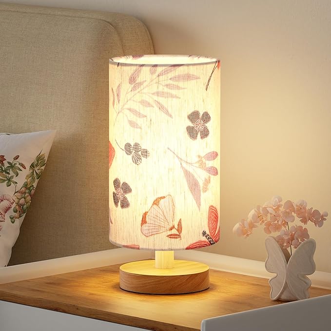 Small Table Lamps (Butterfly Cream Shade, 9" Inline Control) | 3000K LED Blub Included | 680 Lumens | Easy Assembly | Minimalist Design | E26 | for Kitchen | for Kids Room