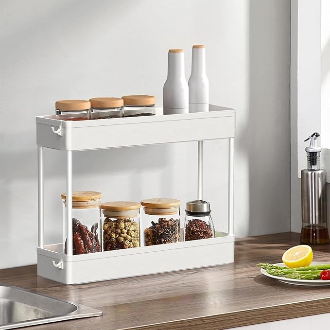 2-piece Set Slim Storage Cart 3 Tier,Bathroom Organizer Rolling Utility,Mobile Shelving Unit Slide Out for Office, Kitchen, Laundry Room & Narrow Places