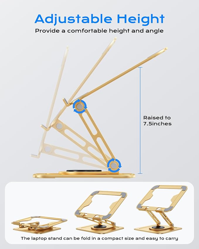 LOXP Adjustable Laptop Stand, Computer Stand with 360 Rotating Base, Ergonomic Laptop Riser Mount for Desk Foldable Protable Computer Desk Fits with MacBook Pro Air (10-16") - Gold | Ergonomic Laptop Riser Mount for Desk Foldable Protable Computer Desk...