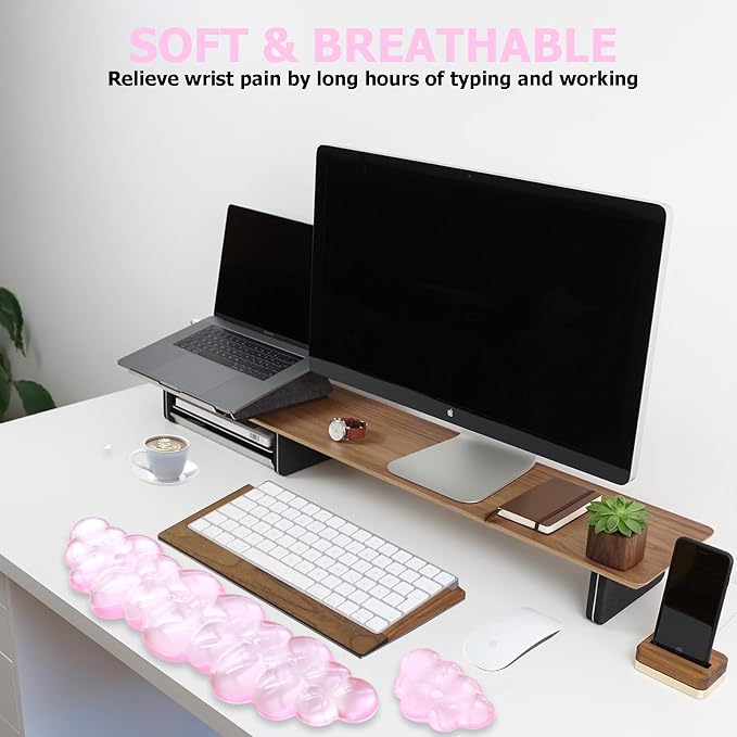 Gel Cloud Wrist Rest Keyboard, Cute Wrist Rest for Computer Keyboard, Pink | Ergonomic Keyboard Wrist Rest and Soft Mouse Wrist Rest for Typing Pain Relief, Suitable for Office, Home, Computer, Gaming