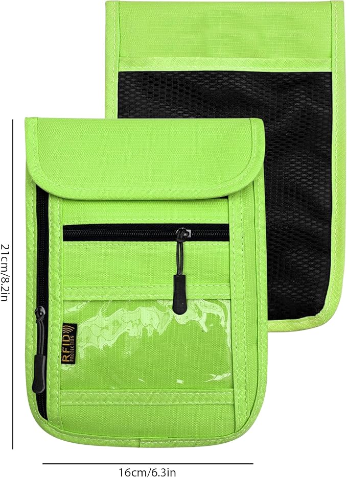 RFID Blocking Travel Neck Wallet Pouch and Passport Holder, Travel Neck Pouch Passport Holder for Women & Men - Green