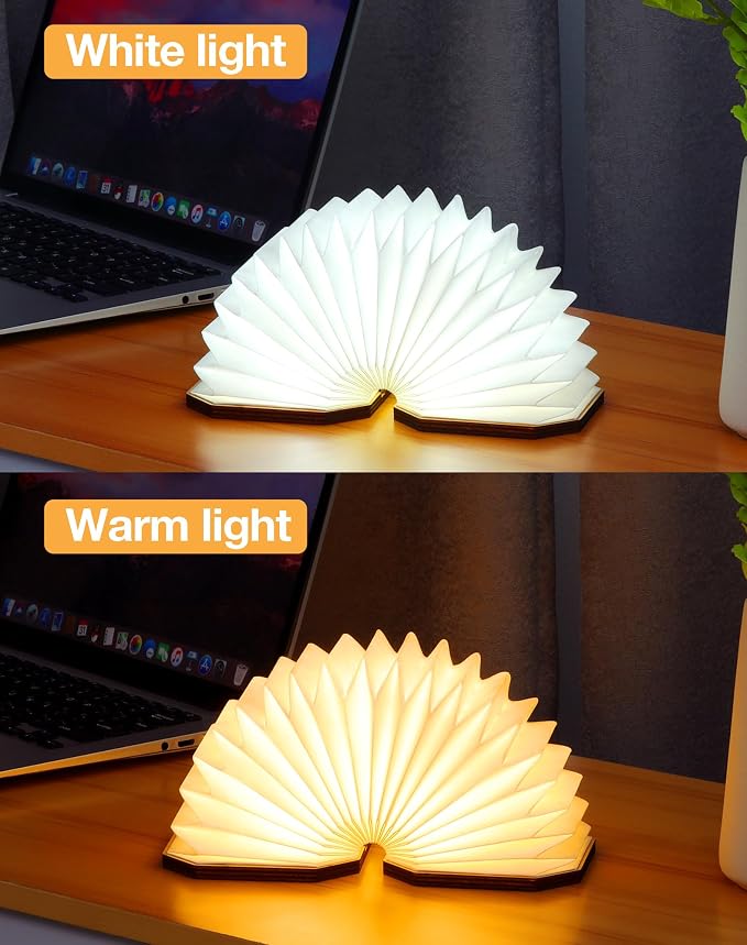 Originality Folding Accordion Lamp, Japanese Gift, LED Paper Lantern | Portable Wooden Table Lamp, Creative Japanese Paper Light with USB, Japanese Decor for Home & Bedroom & Library (Walnut )