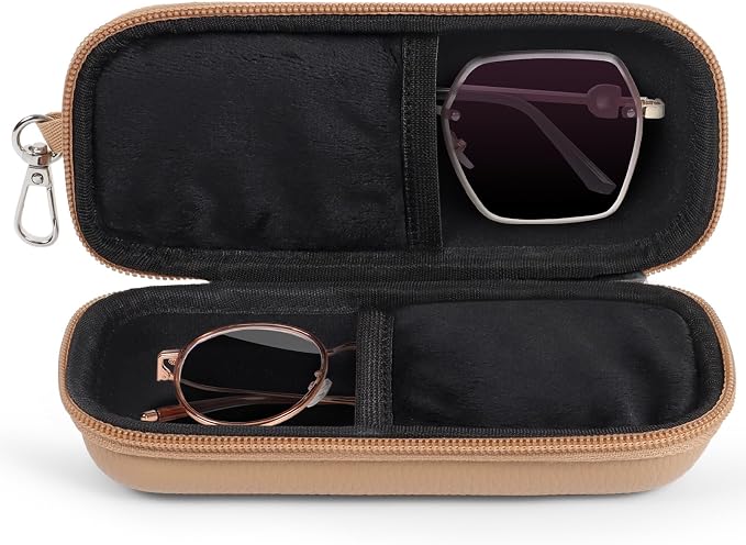 Double Eyeglasses Case Hard Shell Dual Sunglasses Organizer with Zipper Closure Travel Eyewear Storage for Vehicle