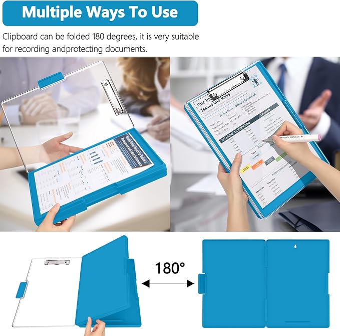 SFLHHDM Clipboard with Storage,Heavy Duty Clip Boards 8.5x11 with 2 Storage Case,Clear Visible Panel Storage Clipboards,Side Opening Nursing Clipboard Folder for Office Supplies (Royal Blue)