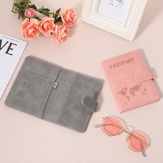 2 Pack Passport Holder for Travel, Passport Wallet Cover Case Waterproof RFID Blocking Passport Holder with Pen Holder Travel Must Haves Accessories, Passport Book Holders for Women and Men