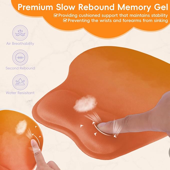Mouse Pad with Wrist Rest Ergonomic Mouse Pad with Comfortable M-Shape Pain Relief Wrist Support Non-Slip PU Base Mousepad for Laptop, Office & Home (Gradient Orange)