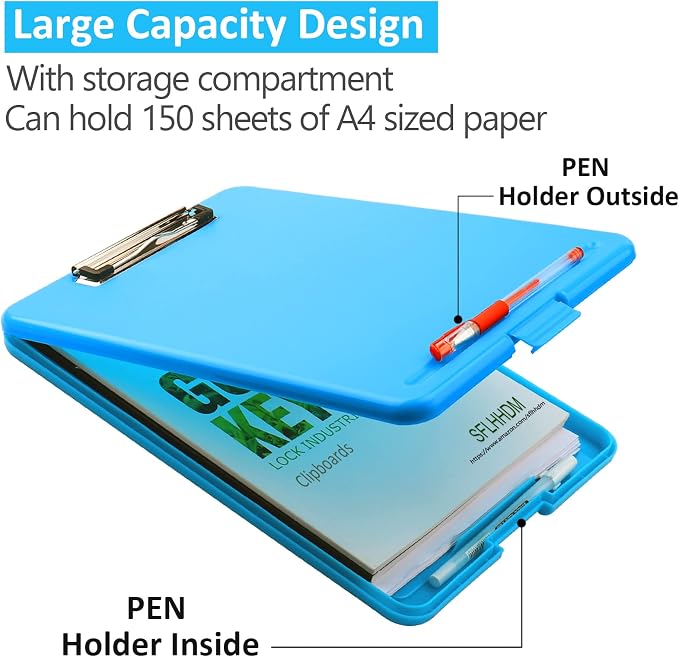 Clipboard with Storage,Storage Clipboard with Clip,Clipboards Foldable for Nurse,for 8.5x11 Paper Clip Boards,A4 Clipboards Case with Smooth Writing for Office Supplies Clip Board Case-Blue